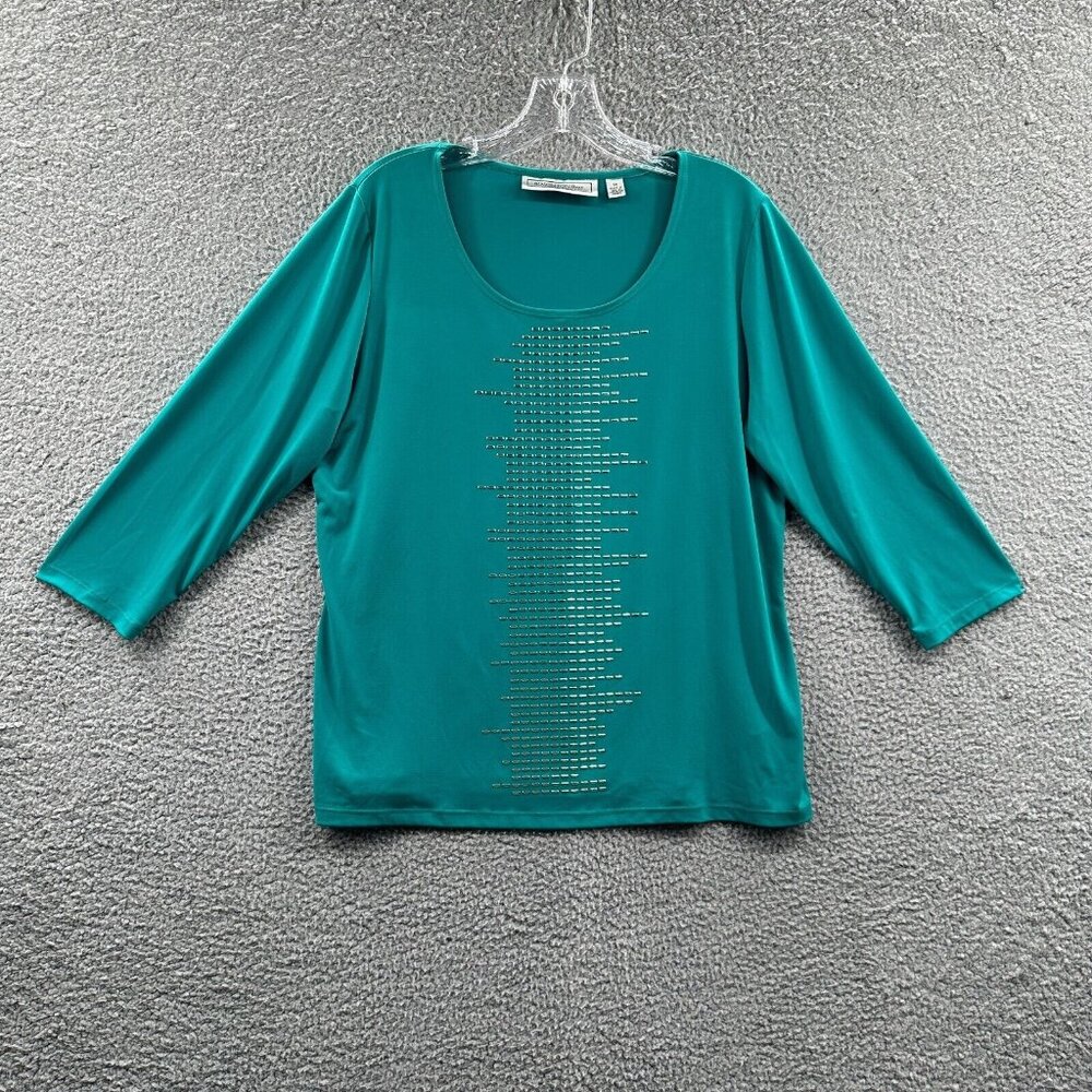 George Simonton Says Womens Top Medium Teal Green Milky Knit Embellished Shirt